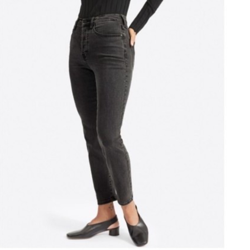 Everlane High Rise Slim Straight Denim - Washed Black - 28